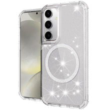 For Samsung S24+/S25+ Case Magnetic Circle Glitter Shockproof + Tempered Glass