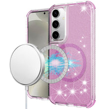 For Samsung S24+/S25+ Case Magnetic Circle Glitter Shockproof + Tempered Glass