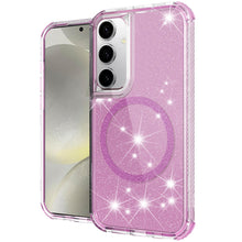 For Samsung S24+/S25+ Case Magnetic Circle Glitter Shockproof + Tempered Glass