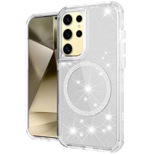 For Samsung S25 Ultra Case Magnetic Circle Glitter Shockproof + Tempered Glass