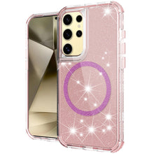 For Samsung S25 Ultra Case Magnetic Circle Glitter Shockproof + Tempered Glass