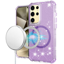 For Samsung S25 Ultra Case Magnetic Circle Glitter Shockproof + Tempered Glass