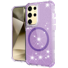 For Samsung S25 Ultra Case Magnetic Circle Glitter Shockproof + Tempered Glass