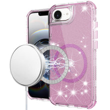 For iPhone 16e Case Magnetic Circle Glitter Shockproof Cover + Tempered Glass