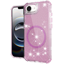 For iPhone 16e Case Magnetic Circle Glitter Shockproof Cover + Tempered Glass