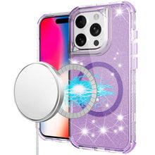 For iPhone 16 Pro 6.3in Case Magnetic Circle Glitter Shockproof + Tempered Glass