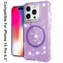 For iPhone 16 Pro 6.3in Case Magnetic Circle Glitter Shockproof + Tempered Glass