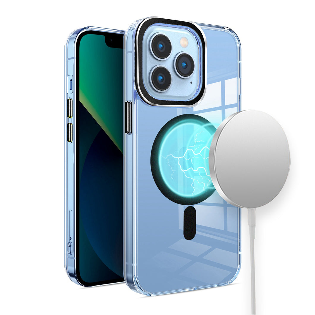 For iPhone 12 Pro Max Case Magnetic Circle Cover Matching Trim + Tempered Glass