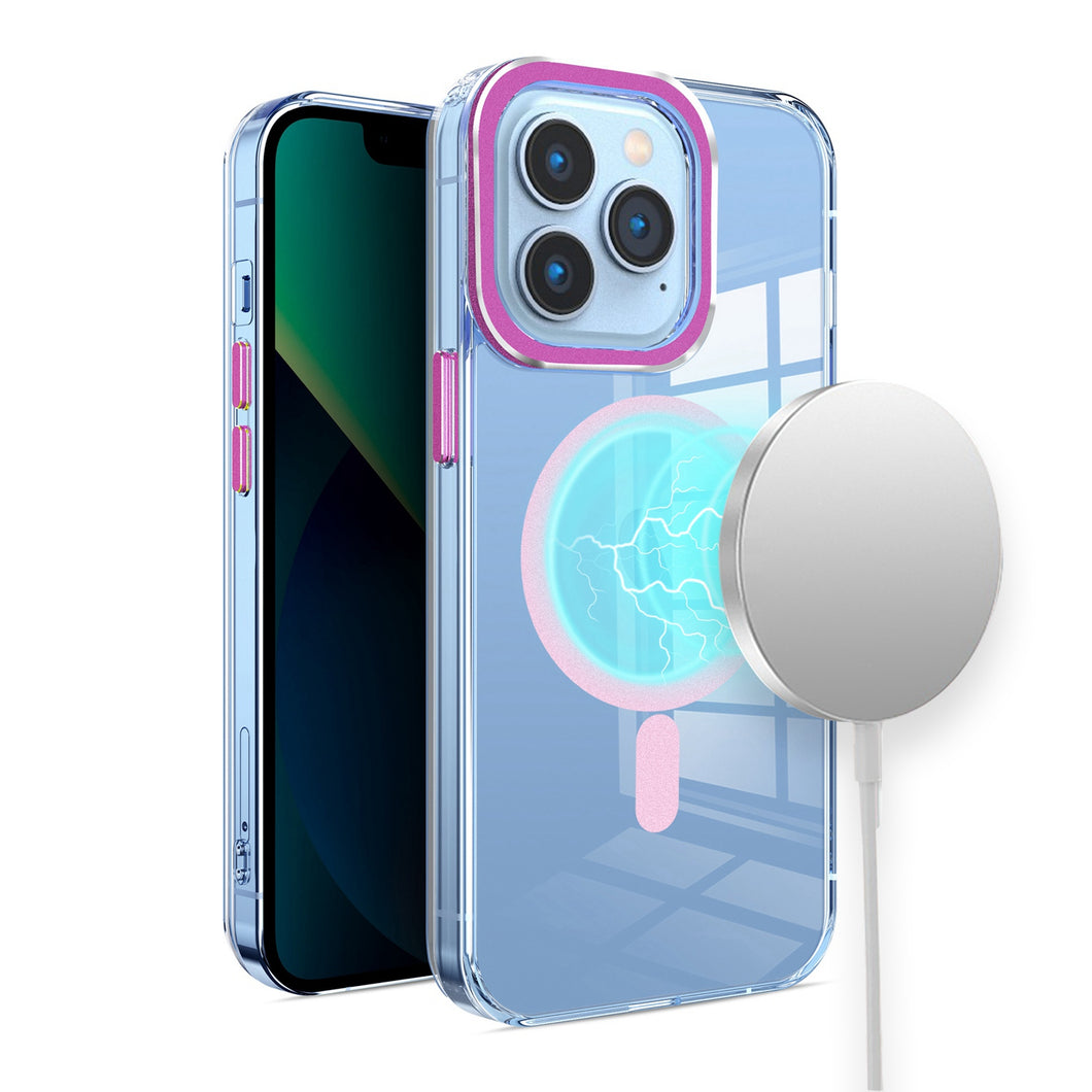 For iPhone 12 Pro Max Case Magnetic Circle Cover Matching Trim + Tempered Glass
