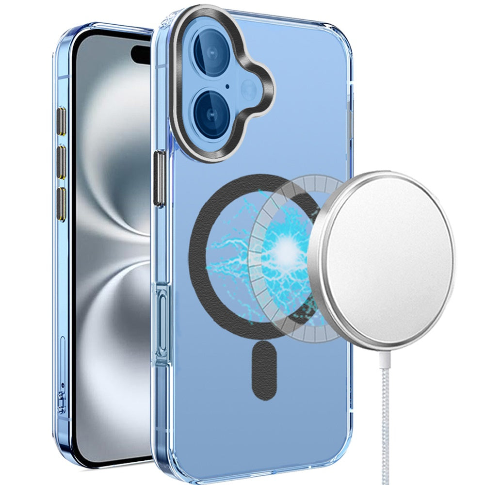 For iPhone 16 6.1inch Case Magnetic Circle Matching Color Trim + Tempered Glass
