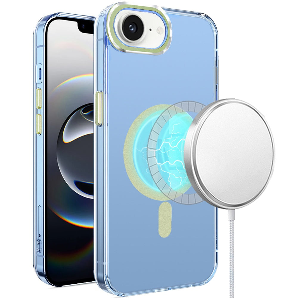 For iPhone 16e Case Magnetic Circle Matching Color Trim Cover + Tempered Glass