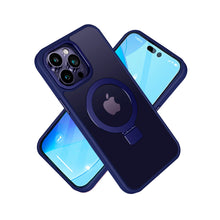 For iPhone 11 6.1 in. Case Metallic Magnetic Circle Stand Cover + Tempered Glass