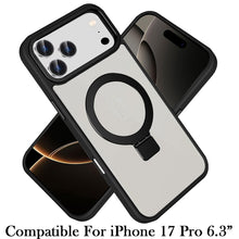 For iPhone 17 PRO Case Metal Chrome Magnetic Circle Ring Stand + Tempered Glass