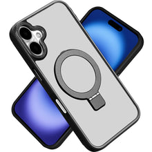 For iPhone 17 Case Metal Chrome Magnetic Circle Ring Stand + Tempered Glass