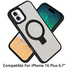 For iPhone 16 Plus 6.7in Case Metallic Magnetic Circle RingStand +Tempered Glass