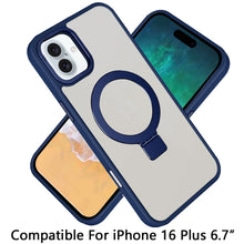 For iPhone 16 Plus 6.7in Case Metallic Magnetic Circle RingStand +Tempered Glass