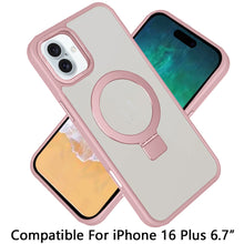 For iPhone 16 Plus 6.7in Case Metallic Magnetic Circle RingStand +Tempered Glass