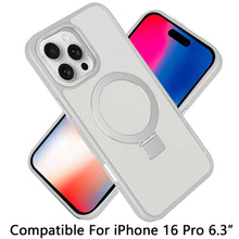 For iPhone 16 Pro 6.3in Case Metallic Magnetic Circle Ring Stand +Tempered Glass