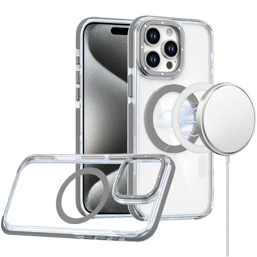 For iPhone 15 Pro Max Case Magnetic Circle Color Matching Trim +2 Tempered Glass
