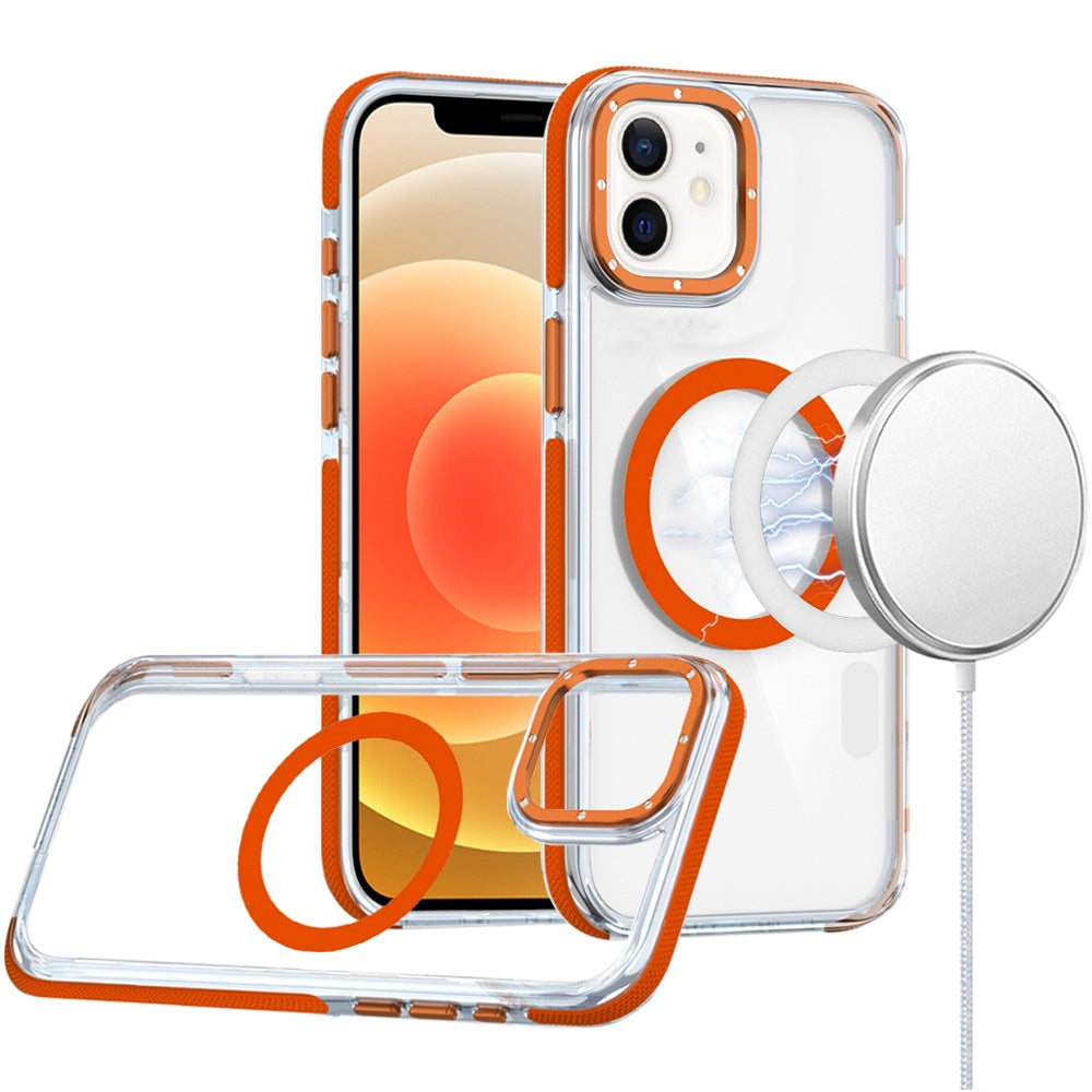 For iPhone 12/12 Pro Case Magnetic Circle Color Matching Trim + Tempered Glass