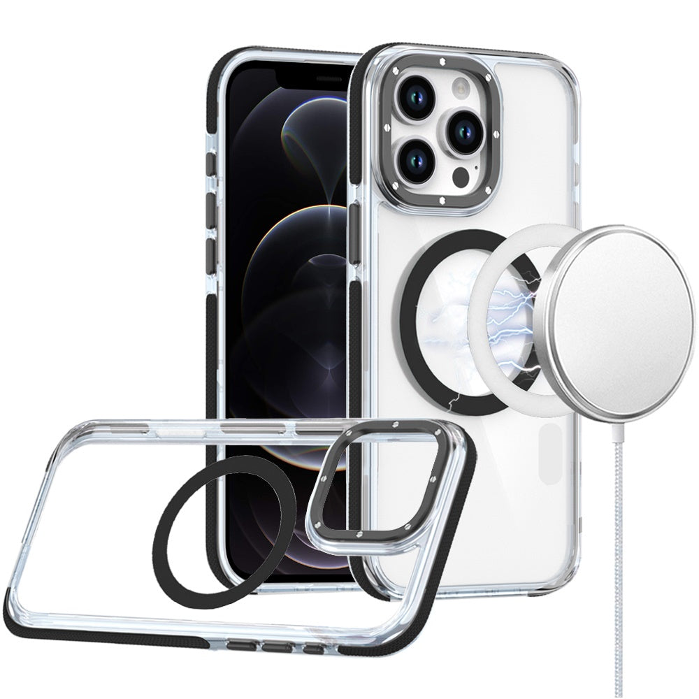 For iPhone 12 Pro Max Case Magnetic Circle Color Matching Trim + Tempered Glass
