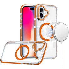 For iPhone 16 6.1inch Case Magnetic Circle Color Matching Trim + Tempered Glass