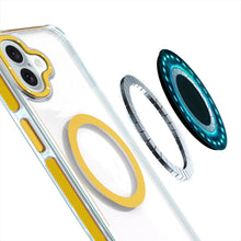 For iPhone 16 6.1inch Case Magnetic Circle Color Matching Trim + Tempered Glass