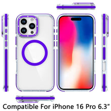 For iPhone 16 Pro 6.3in Case Magnetic Circle Color Matching Trim +Tempered Glass