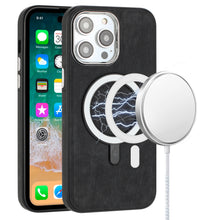 For iPhone 11 6.1 in. Case Soft Vegan Leather Magnetic Circle + Tempered Glass