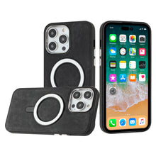 For iPhone 12/12 Pro Case Soft Vegan Leather Magnetic Circle + Tempered Glass