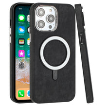 For iPhone 12 Pro Max Case Soft Vegan Leather Magnetic Circle + Tempered Glass