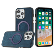 For iPhone 11 6.1 in. Case Soft Vegan Leather Magnetic Circle + Tempered Glass