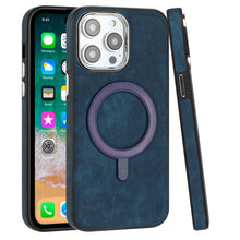 For iPhone 15 Case Vegan Soft Leather Magnetic Circle Cover  + 2 Tempered Glass