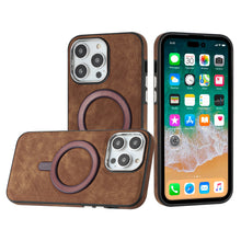 For iPhone 11 6.1 in. Case Soft Vegan Leather Magnetic Circle + Tempered Glass