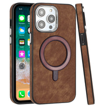 For iPhone 11 6.1 in. Case Soft Vegan Leather Magnetic Circle + Tempered Glass