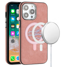 For iPhone 15 Case Vegan Soft Leather Magnetic Circle Cover  + 2 Tempered Glass