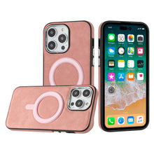 For iPhone 15 Case Vegan Soft Leather Magnetic Circle Cover  + 2 Tempered Glass