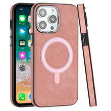 For iPhone 15 Case Vegan Soft Leather Magnetic Circle Cover  + 2 Tempered Glass