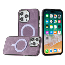 For iPhone 11 6.1 in. Case Soft Vegan Leather Magnetic Circle + Tempered Glass