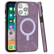 For iPhone 15 Case Vegan Soft Leather Magnetic Circle Cover  + 2 Tempered Glass