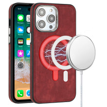 For iPhone 11 6.1 in. Case Soft Vegan Leather Magnetic Circle + Tempered Glass