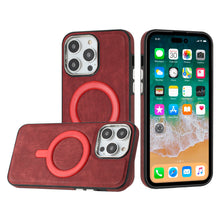 For iPhone 11 6.1 in. Case Soft Vegan Leather Magnetic Circle + Tempered Glass