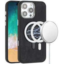 For iPhone 16 PRO MAX Case Vegan Leather Magnetic Circle Cover + Tempered Glass