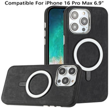 For iPhone 16 PRO MAX Case Vegan Leather Magnetic Circle Cover + Tempered Glass
