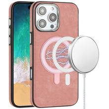 For iPhone 16 PRO MAX Case Vegan Leather Magnetic Circle Cover + Tempered Glass