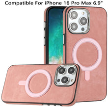 For iPhone 16 PRO MAX Case Vegan Leather Magnetic Circle Cover + Tempered Glass