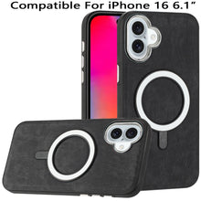 For iPhone 16 6.1inch Case Vegan Leather Magnetic Circle Cover + Tempered Glass