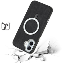 For iPhone 16 6.1inch Case Vegan Leather Magnetic Circle Cover + Tempered Glass