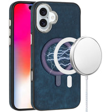 For iPhone 16 6.1inch Case Vegan Leather Magnetic Circle Cover + Tempered Glass