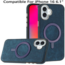 For iPhone 16 6.1inch Case Vegan Leather Magnetic Circle Cover + Tempered Glass